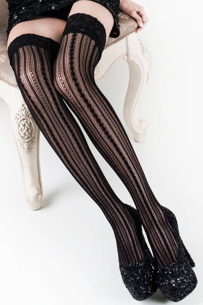 Lines and Cutouts Fishnet Thigh High Tights