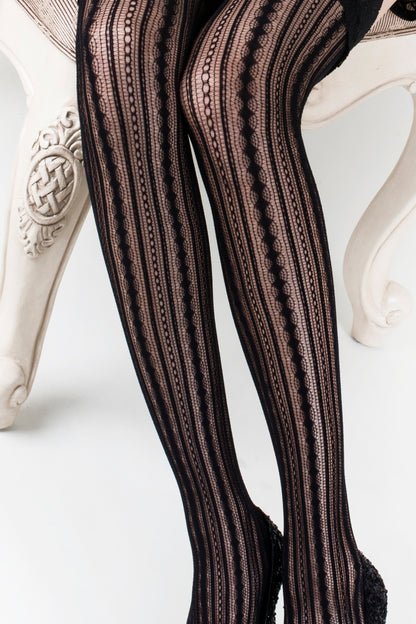 Lines and Cutouts Fishnet Thigh High Tights