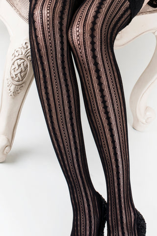 Lines and Cutouts Fishnet Thigh High Tights
