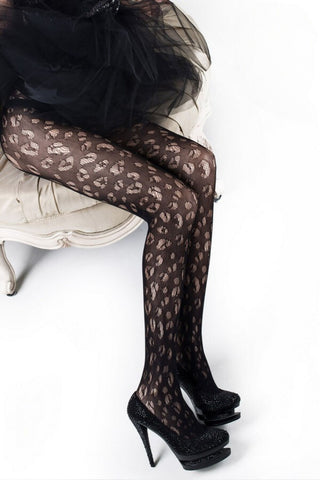 Black Leopard Fishnet Lace Tights