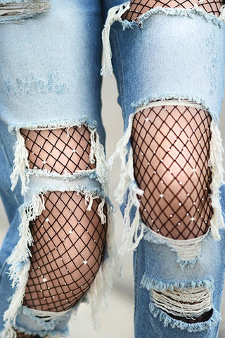 Shimmering Sparks Rhinestone Fishnet Tights