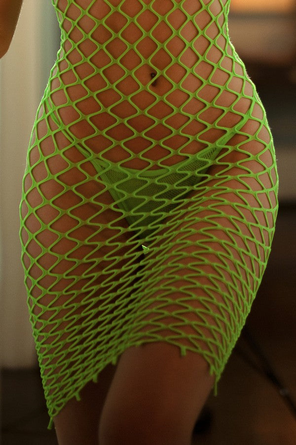 Mesh Fishnet G-String - Neon Green